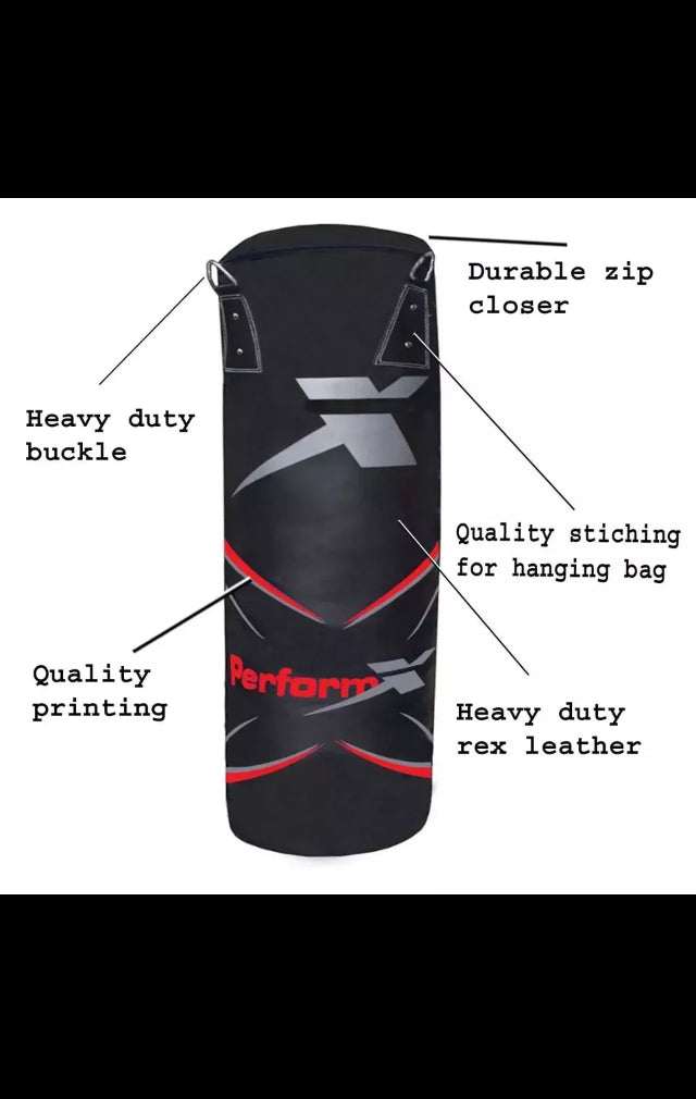 Heavy duty black punching bag with durable zip, quality stitching, and heavy duty rex