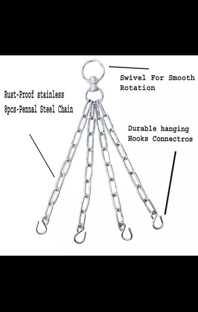 Rust-proof stainless steel chain with swivel for smooth rotation and durable hanging hooks for punching bags and martial arts training