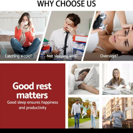 Collage showing people with cold, sleep issues, and oversleeping highlighting the benefits of good rest and productivity.
