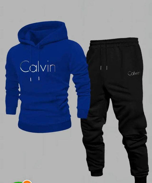 Calvin Klein jumper&sweatpants set with blue hoodie and black joggers featuring Calvin logo