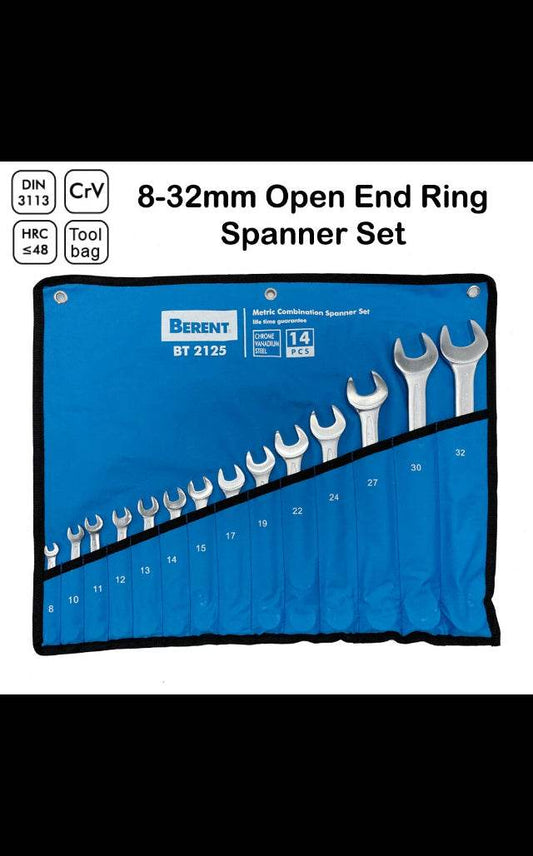 German Standard 8-32mm Open & Ring Combination End 14PC Spanner Wrench Set