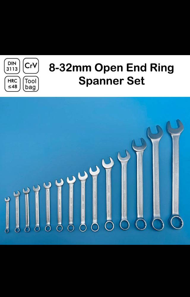 German Standard 8-32mm Open & Ring Combination End 14PC Spanner Wrench Set